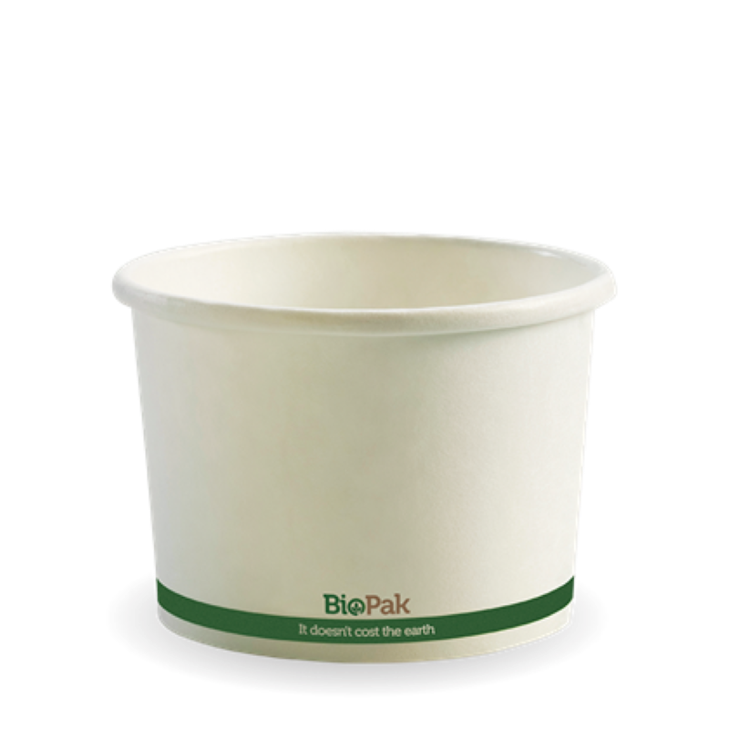Bowl Paper 16oz White Green Stripe Lined (115mm dia 78mm H) - Biopak - 25PC