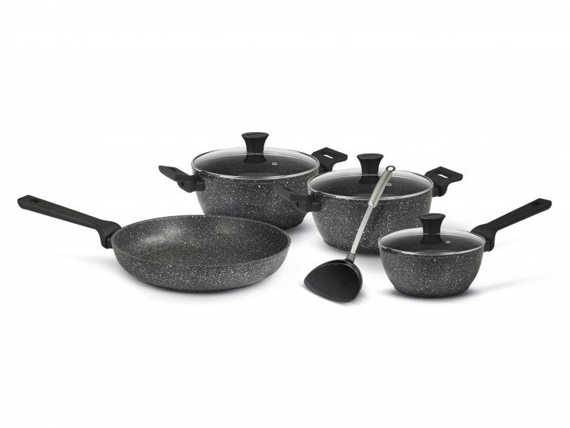 Flonal Cookware Petra Lavica 8 Piece Set featuring durable non-stick coating and ergonomic handles for versatile cooking.