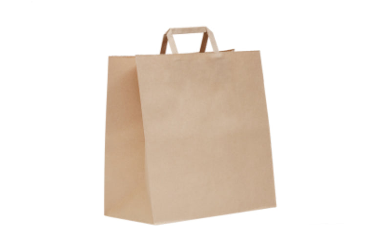 Bag Paper Carry Flat Handle Brown Small 280X280X120mm - Green Choice - 250PC