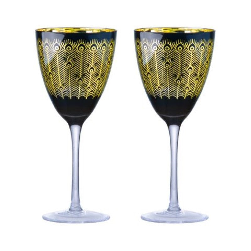 Artland Midnight Peacock Wine Glass - Set of 2