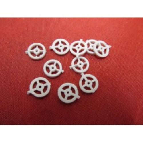 Pack of 10 durable 7mm plastic handwheels for model boats, enhancing realism and functionality in marine builds.
