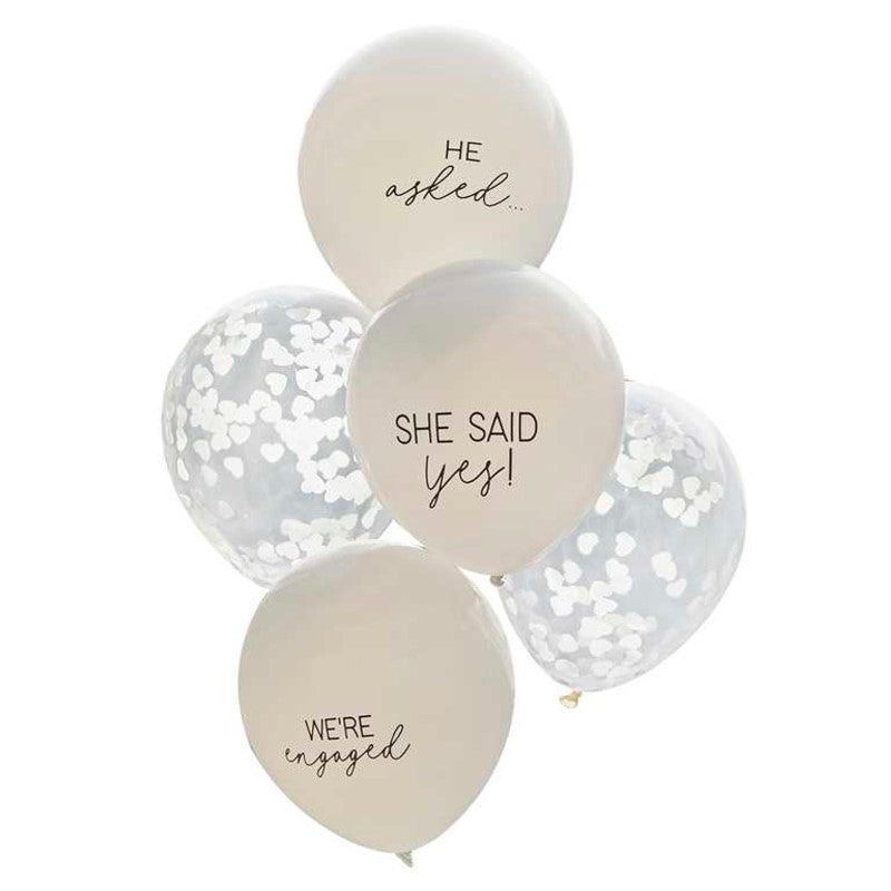 Engaged Balloon Bundle Confetti & Printed White 12" - Pack of 5