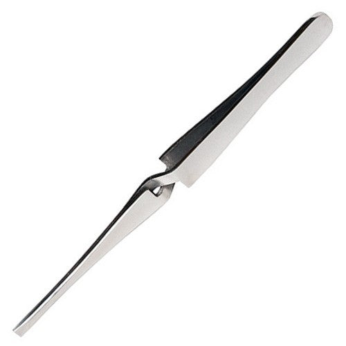4.5-inch self-closing tweezers with pointed tip, ideal for precision work in crafts and electronics.