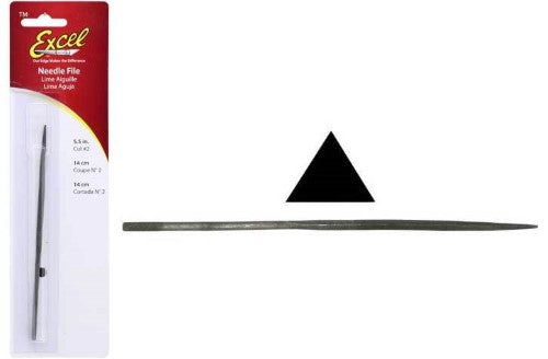 Excel Triangle Needle File designed for sharpening and smoothing, made from high-quality steel, 5.75in long.