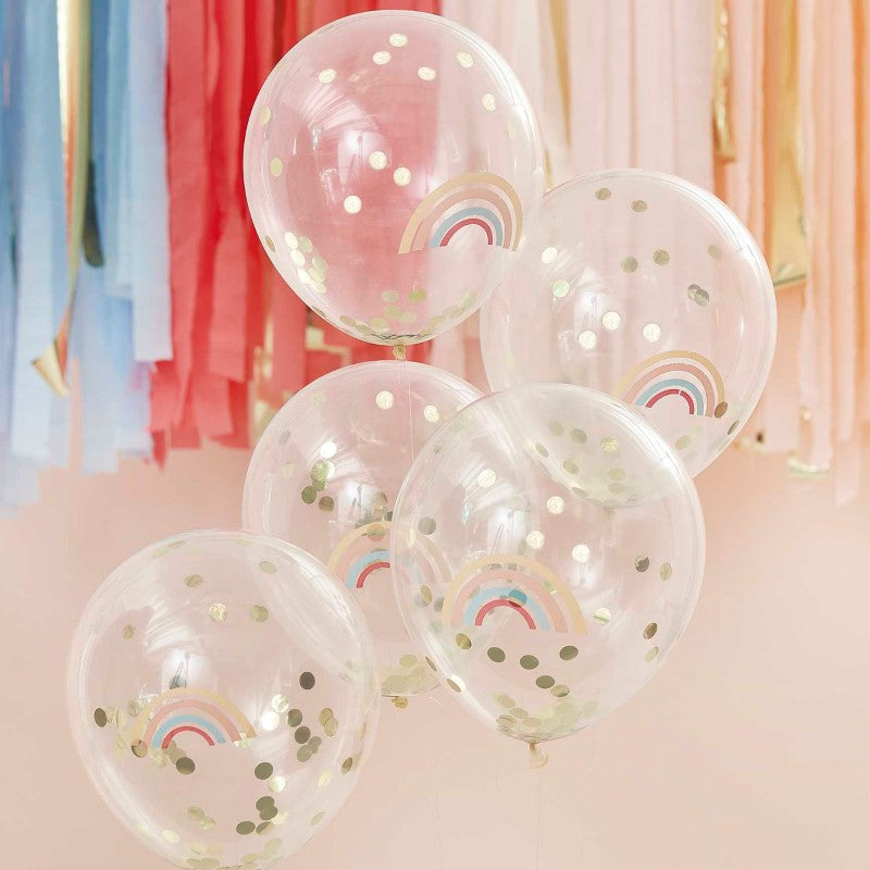 Happy Everything Balloons Rainbow Printed Confetti Filled - Pack of  5 x 12 inch