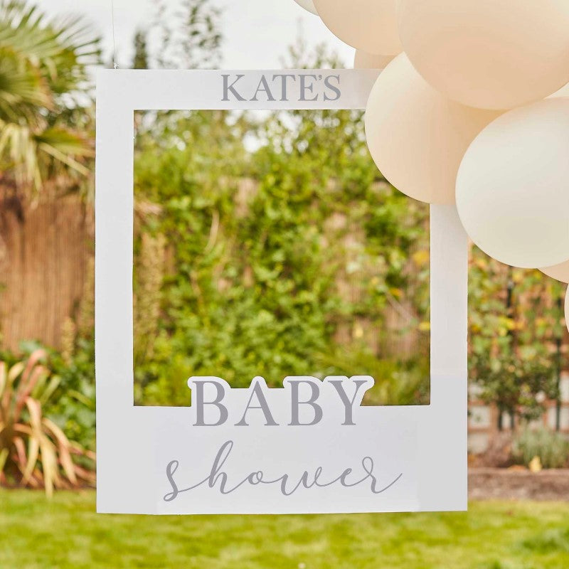Off-white photo booth frame for baby showers, 72cm tall, customizable with stickers for capturing adorable moments.