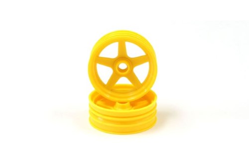 Vibrant yellow front rims for Kyosho Beetle, enhancing performance and style for RC enthusiasts.