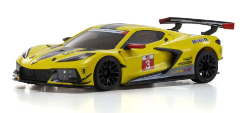 Kyosho MR-03 Corvette C8R in yellow, featuring RWD for superior handling and customizable controls for ultimate performance.