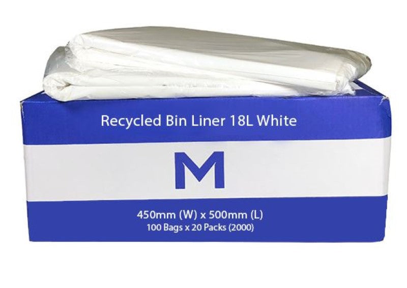 FP Recycled Bin Liner 18L - White, 450mm x 500mm x 20mu (Box of 2400)
