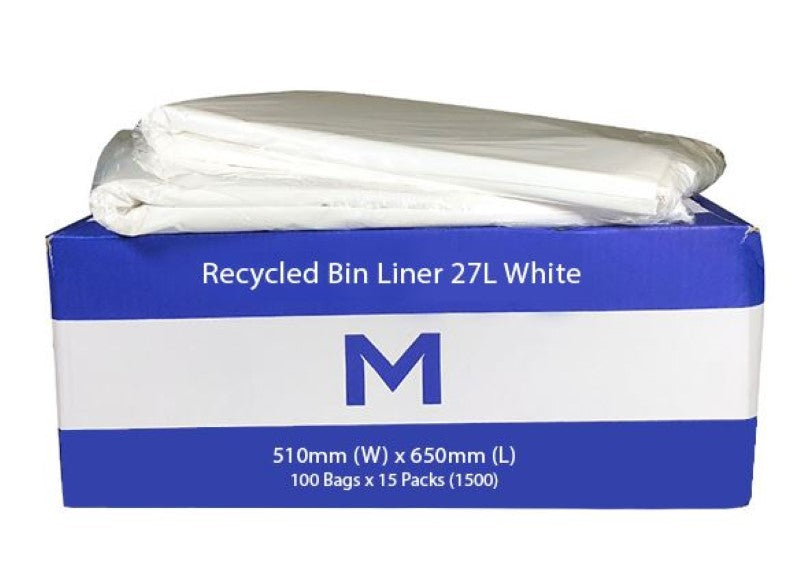 FP Recycled Bin Liner 27L - White, 510mm x 650mm x 20mu (Box of 1500)
