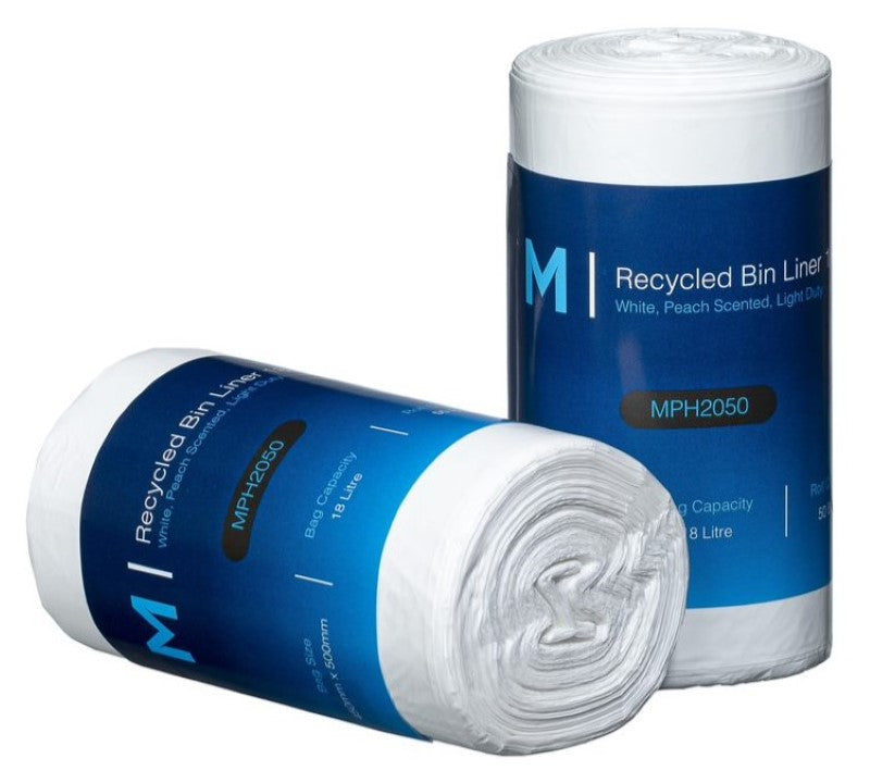 POR Recycled Bin Liner 18L - White, 450mm x 500mm (Box of 1750) *Peach Scented*
