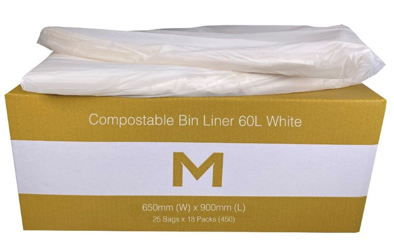 FP Compostable Bin Liner 60L - White, 650mm x 900mm x 30mu (Box of 450)