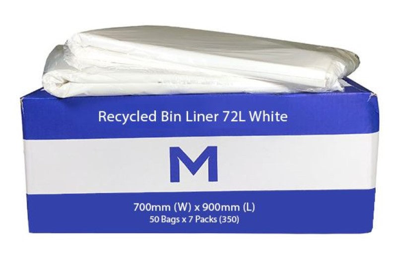 FP Recycled Bin Liner 72L - White, 700mm x 900mm x 40mu (Box of 350)