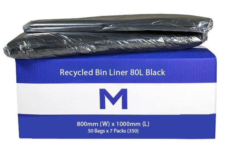 FP Recycled Bin Liner 80L - Black, 800mm x 1000mm x 30mu (Box of 350)