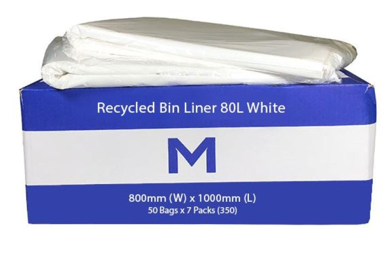 FP Recycled Bin Liner 80L - White, 800mm x 1000mm x 30mu (Box of 350)