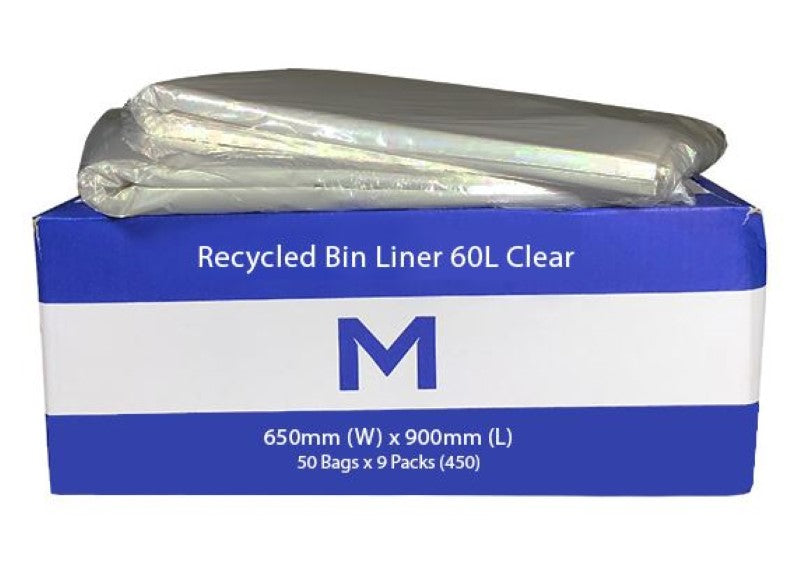 FP Recycled Bin Liner 60L - Clear, 650mm x 900mm x 30mu (Box of 450)