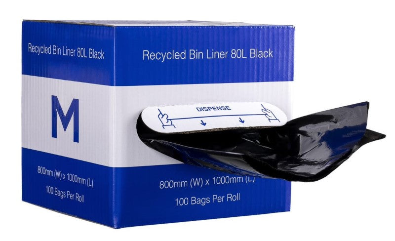 DB Recycled Bin Liner 80L - Black, 800mm x 1000mm (Box of 100) *Dispenser Box