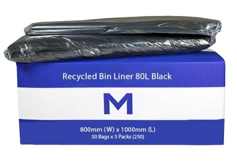 FP Recycled Bin Liner 80L - Black, 800mm x 1000mm x 40mu (Box of 250)
