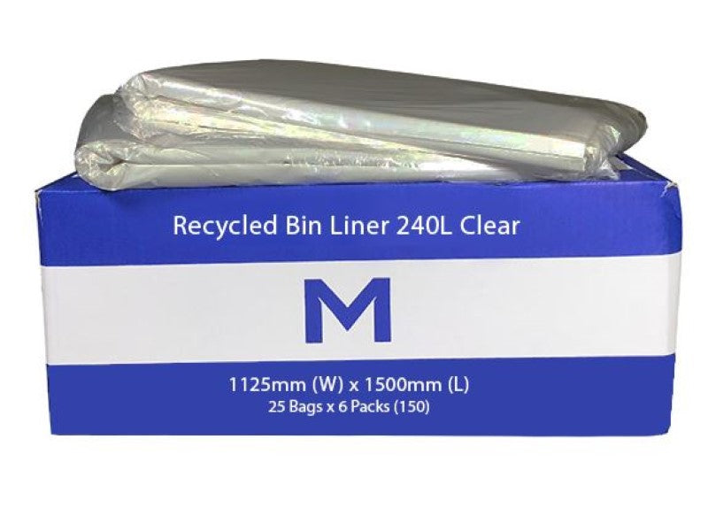 FP Recycled Bin Liner 240L - Clear, 1125mm x 1500mm x 30mu (Box of 150)