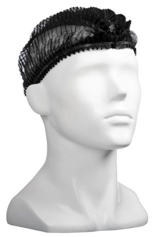 Polypropylene Crimp Hats - Black, 530mm Wide, 12gsm (Box of 1000)