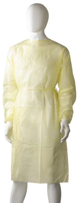 Polypropylene Coated Isolation Gown - Yellow, 1200mm x 1400mm (40) *Liquid Proof