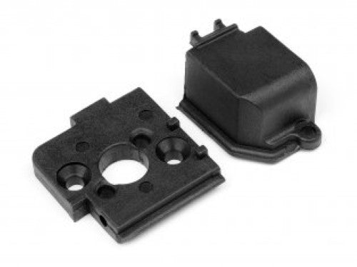 Durable Maverick Ion Motor Mount and Gear Cover for enhanced performance in remote control vehicles.