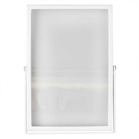 Elegant white metal and glass photo frame, ideal for displaying memories and table numbers at weddings.