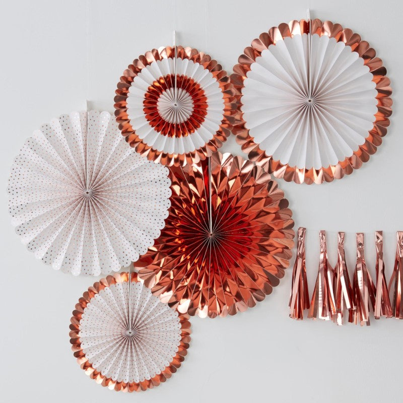 Pick & Mix Rose Gold Fan Decorations Rose Gold - Pack of 5