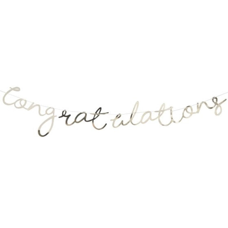 Elegant 1.5m gold foil 'Congratulations' backdrop for parties, perfect for weddings and graduations.