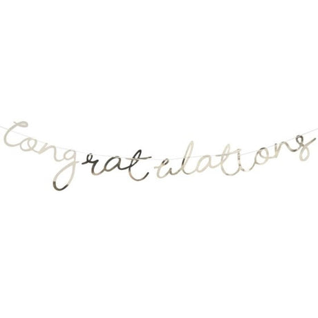 Elegant 1.5m gold foil 'Congratulations' backdrop for parties, perfect for weddings and graduations.
