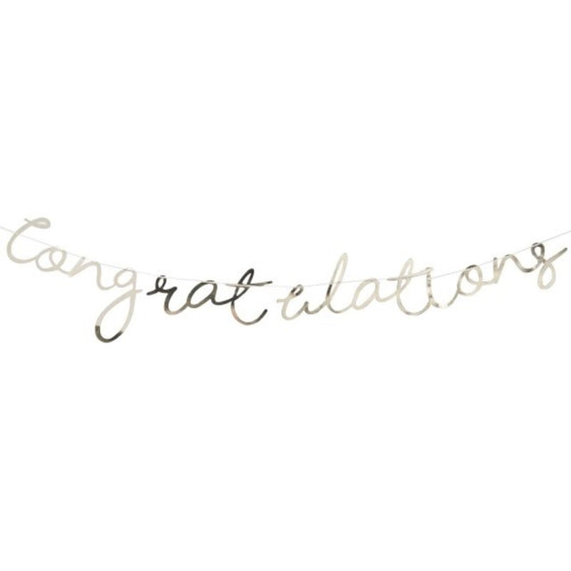 Elegant 1.5m gold foil 'Congratulations' backdrop for parties, perfect for weddings and graduations.