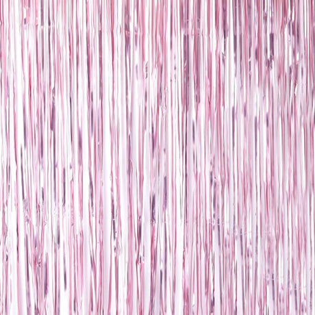 Matte pink fringe curtain backdrop, 2.2m high, ideal for party photo ops and decorations, made of foil.