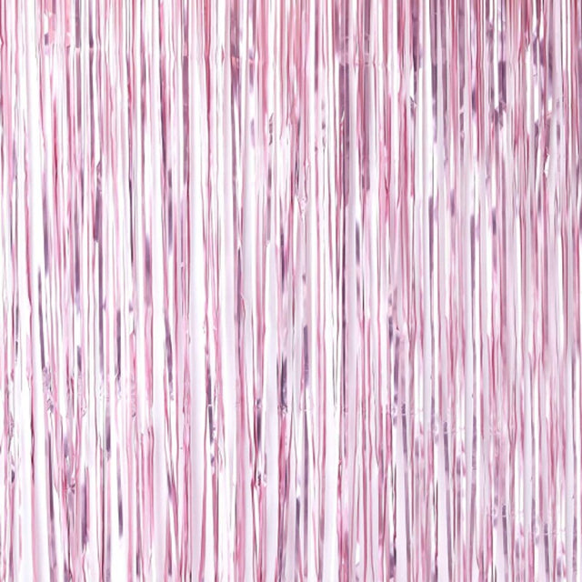 Matte pink fringe curtain backdrop, 2.2m high, ideal for party photo ops and decorations, made of foil.