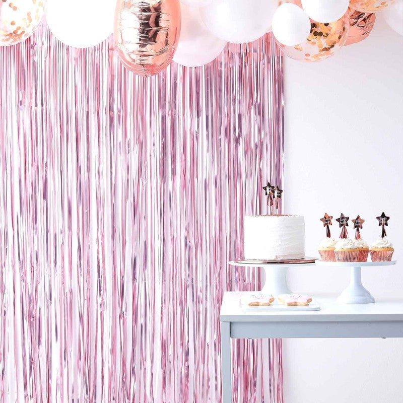 Matte pink fringe curtain backdrop, 2.2m high, perfect for party photos and decorations.