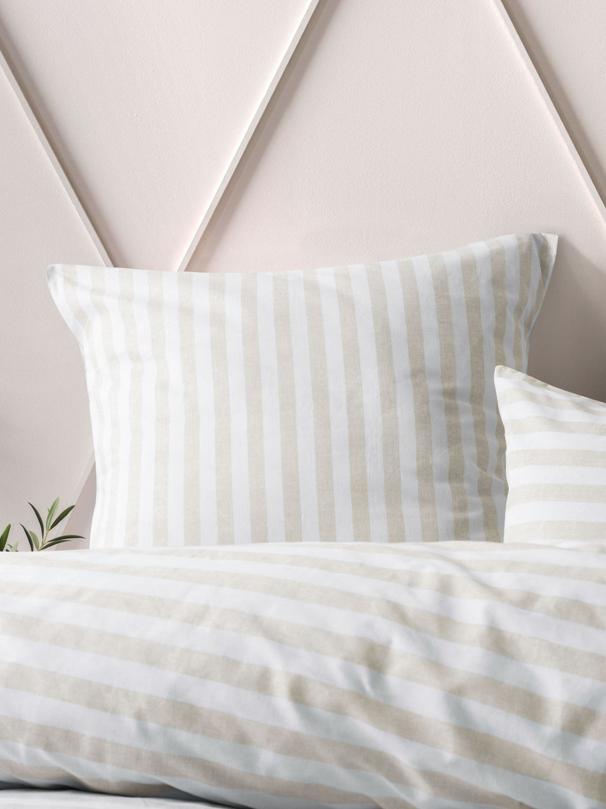 Luxurious King Duvet Cover Set in Sand Charlie, 100% cotton with reversible textured stripes for versatile bedroom styling.