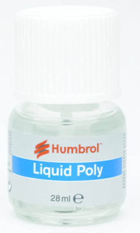 Humbrol Liquid Poly Cement 28ml for precise bonding of plastic model kits with a low viscosity brush application.