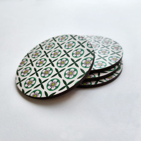 Elegantly designed 10cm Manuka flower coaster with cork base for non-slip protection of surfaces.