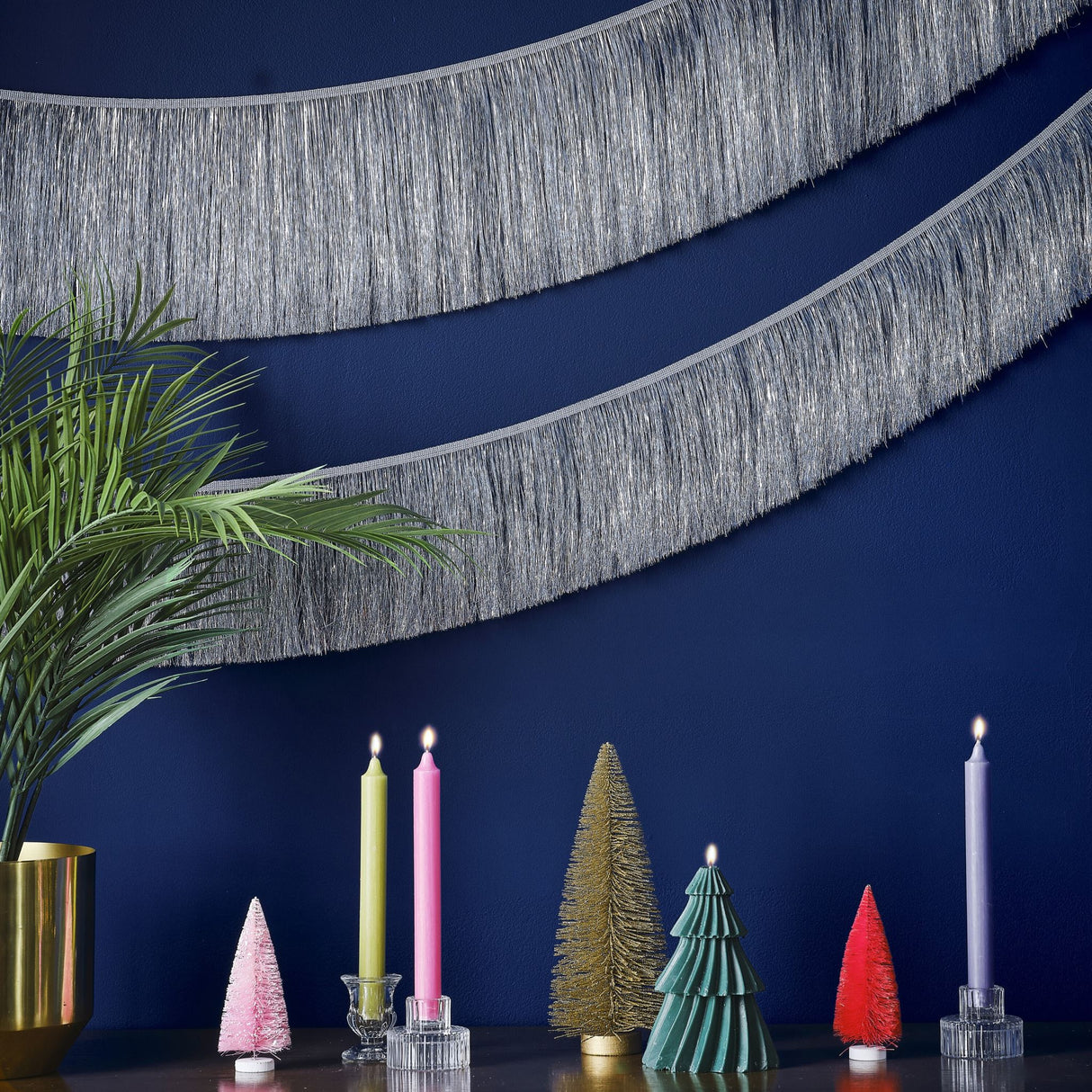 Merry & Bright Silver Tinsel Garland, 20cm x 2m, adds a glamorous sparkle to holiday celebrations with eco-friendly, recyclable packaging.