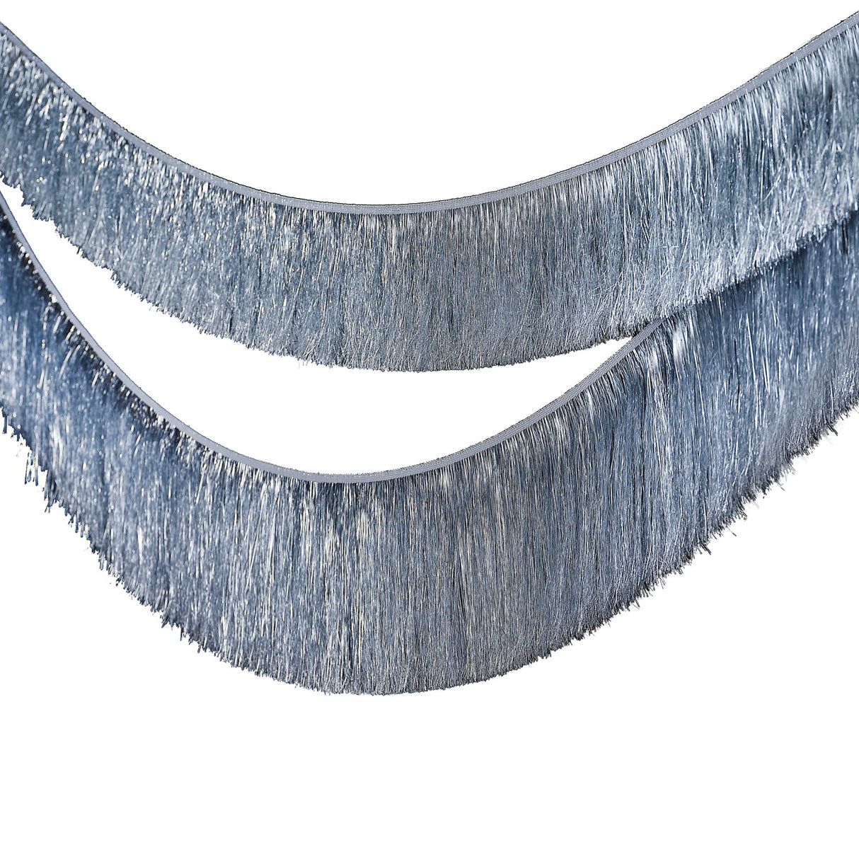 Merry & Bright Silver Tinsel Garland, 20cm x 2m, adds shimmering glamour to your holiday decor; eco-friendly packaging included.