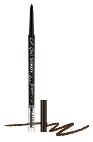 LA Girl Shady Slim Brow Pencil in Espresso with a skinny tip for precise, natural-looking brows and a spoolie brush for blending.