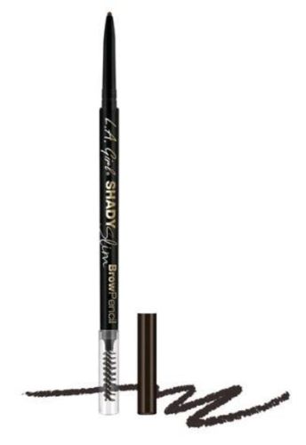 LA Girl Shady Slim Brow Pencil in Blackest Brown, featuring a super skinny tip for precise, natural-looking brow definition.