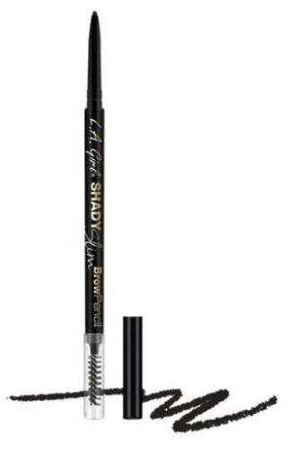 LA Girl Shady Slim Brow Pencil in Black with a super skinny tip for precise, natural-looking eyebrow shaping and filling.