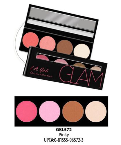 LA Girl Beauty Brick Blush - Pinky palette featuring four blendable shades for radiant cheeks, includes bronzer and highlighter.