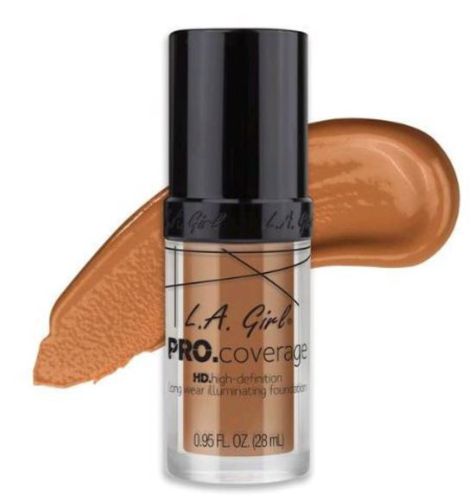 LA Girl Pro Coverage Foundation in Sand offers full coverage with a lightweight, paraben-free formula for a radiant finish.