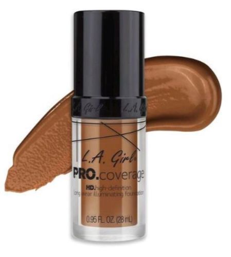 LA Girl Pro Coverage Foundation in Toast, a lightweight, full-coverage liquid foundation for a radiant, flawless complexion.