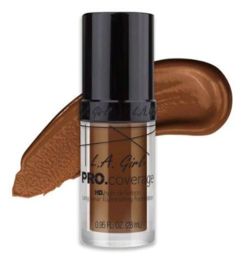 LA Girl Pro Coverage Foundation in Rich Cocoa, a full-coverage, lightweight liquid foundation for deeper skin tones.