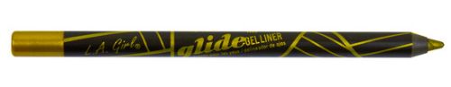 LA Girl Glide Pencil in Goldmine: metallic gold waterproof eyeliner, smooth application, lasts 14 hours, ideal for stunning eye looks.