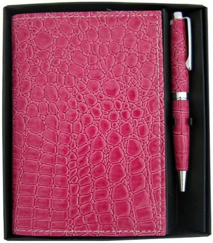 Memo Pad & Pen Set - Dark Pink Croc
