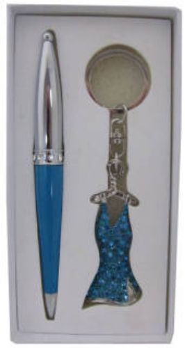 Stationery Set - Blue Pen, Blue Dress Keyring