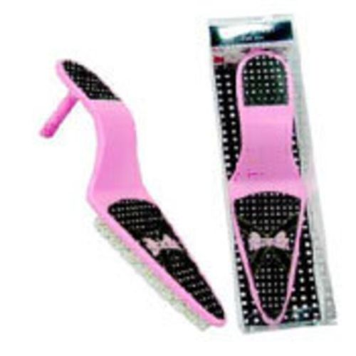 Pink High Heel Foot File with dual-sided surface for smooth foot care and stylish pink design.